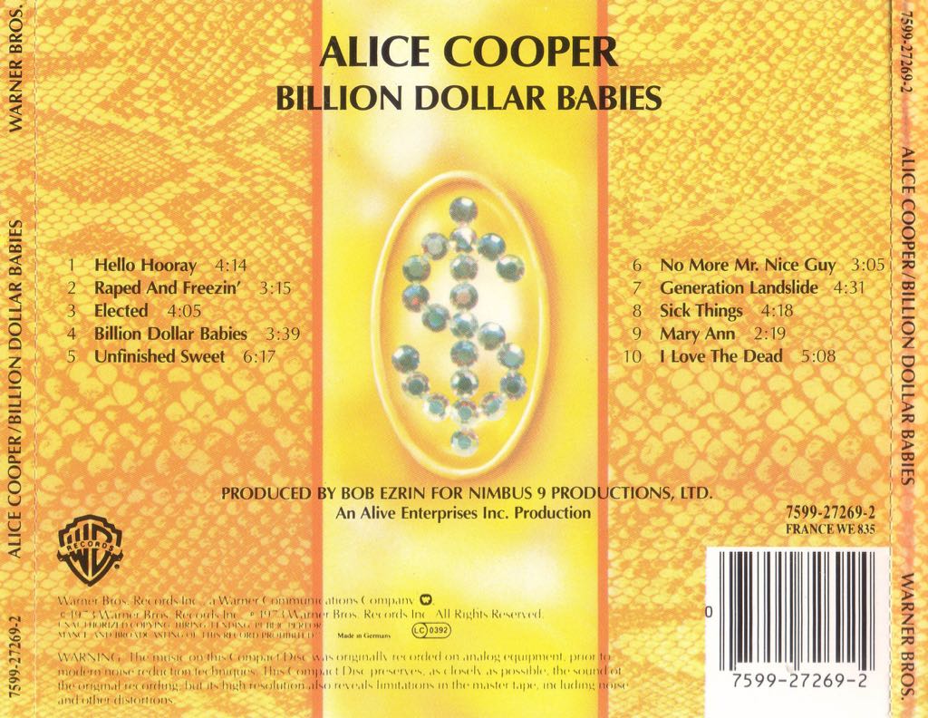 Billion Dollar Babies - Cooper, Alice (CD - 42) music collectible [Barcode 075992726924] - Main Image 2