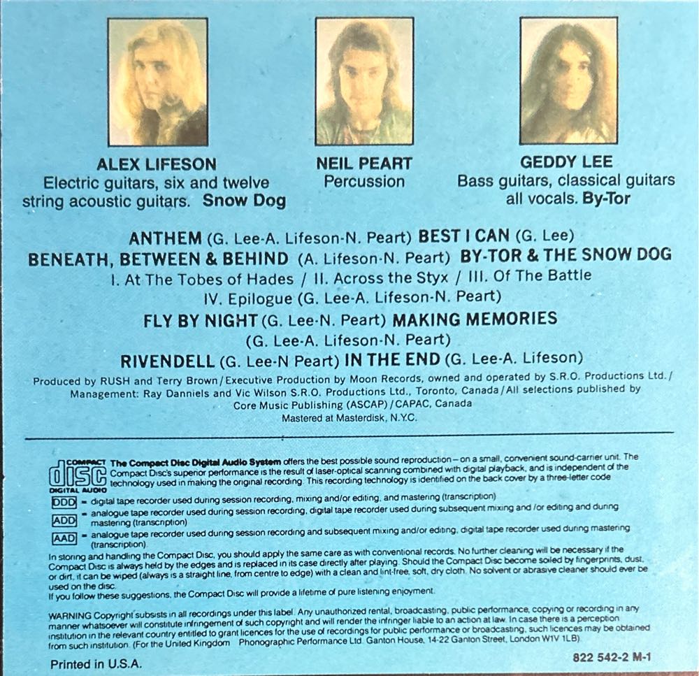 Fly By Night - Rush (CD - 38) music collectible [Barcode 042282254221] - Main Image 3