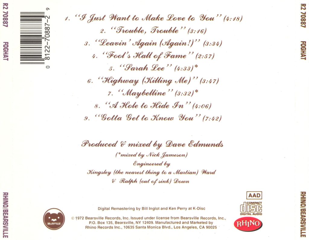 1972 Foghat - Foghat (CD - 3805) music collectible [Barcode 081227088729] - Main Image 2