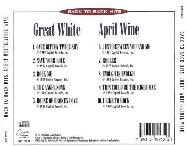 Back To Back Hits - Great White (CD) music collectible [Barcode 724381894323] - Main Image 2
