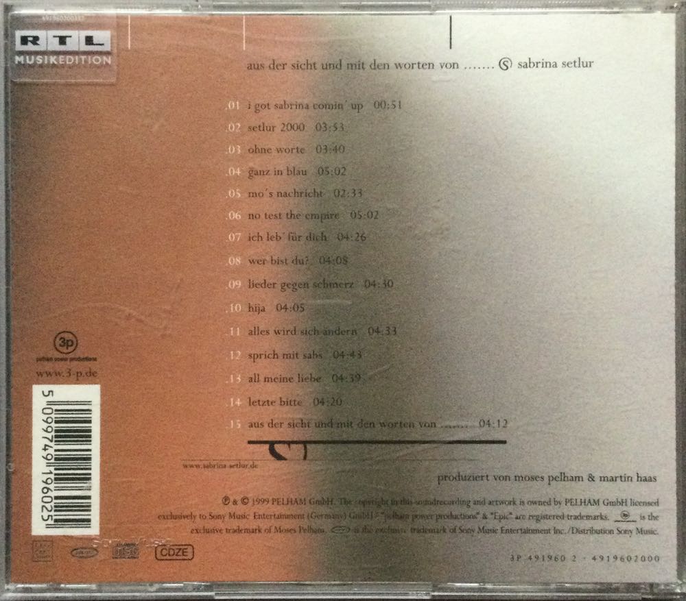 aus der sicht und mit den Worten von - Sabrina Setlur (CD) music collectible [Barcode 5099749196025] - Main Image 2