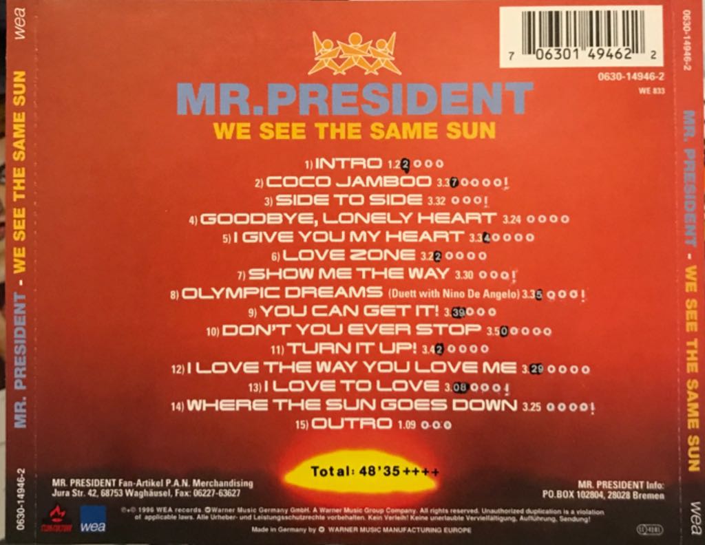 We See The Same Sun - Mr. President (CD - 49) music collectible [Barcode 706301494622] - Main Image 2