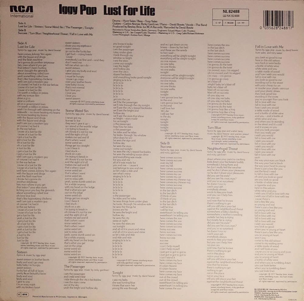 Lust For Life  W2 - Iggy Pop (CD) music collectible [Barcode 035628248817] - Main Image 2