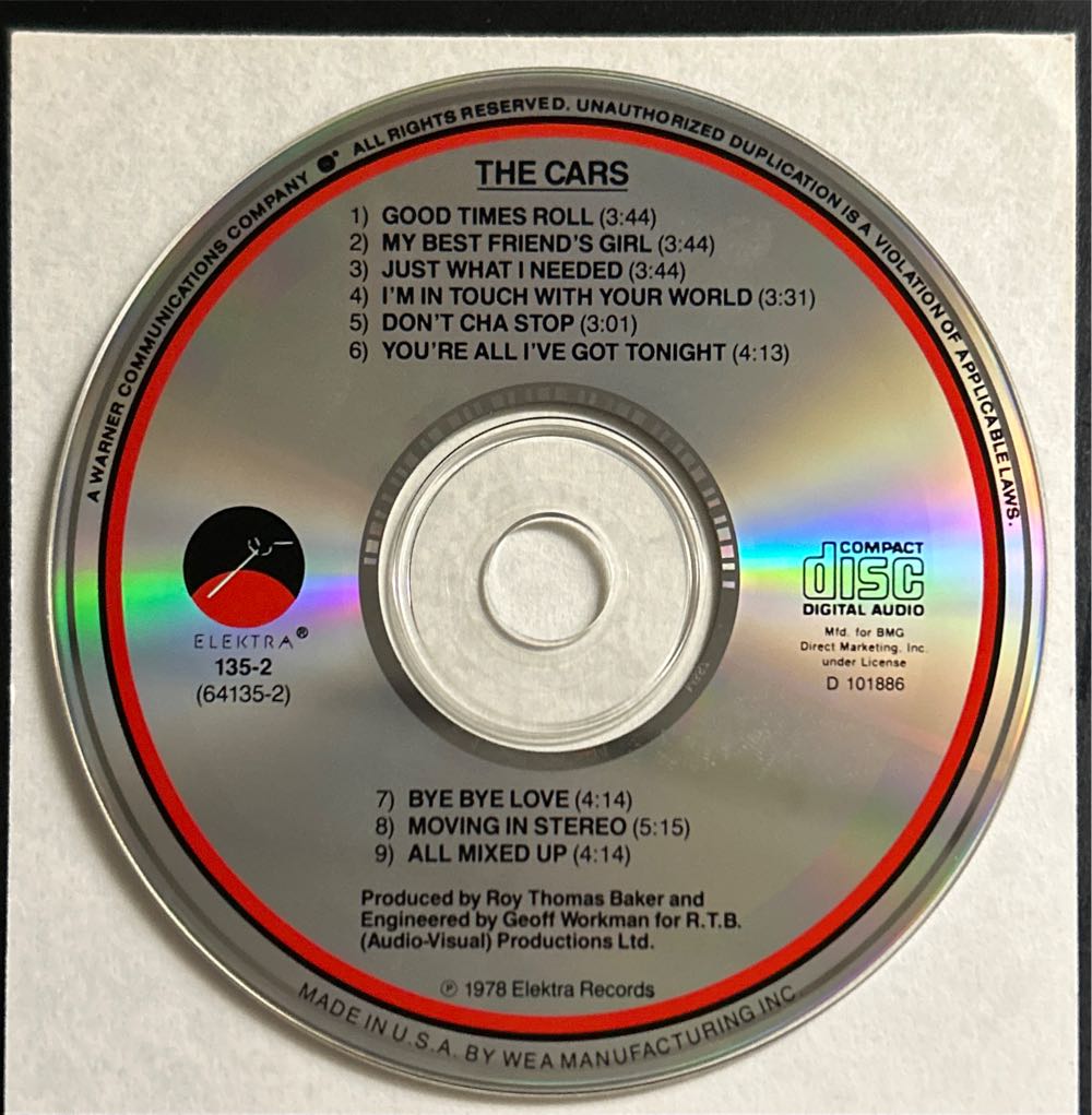 The Cars - The Cars (CD - 36) music collectible [Barcode 075596052429] - Main Image 4
