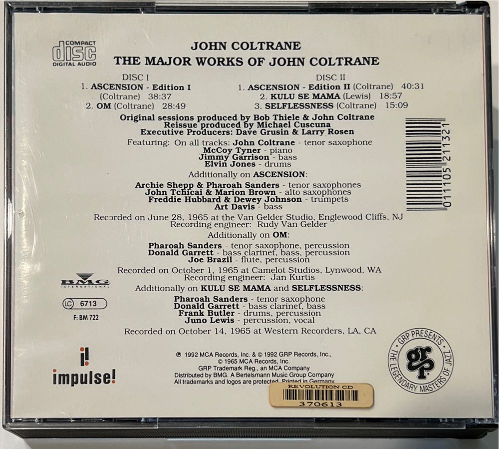 The Major Works Of John Coltrane - John Coltrane (CD) music collectible [Barcode 011105211321] - Main Image 2