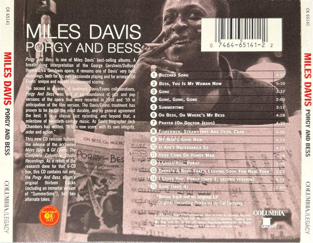 Porgy And Bess - Miles Davis (CD - 59) music collectible [Barcode 074646514122] - Main Image 2