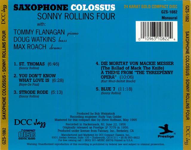 Saxophone Colossus - Sonny Rollins (12” - 40) music collectible [Barcode 025218029117] - Main Image 2