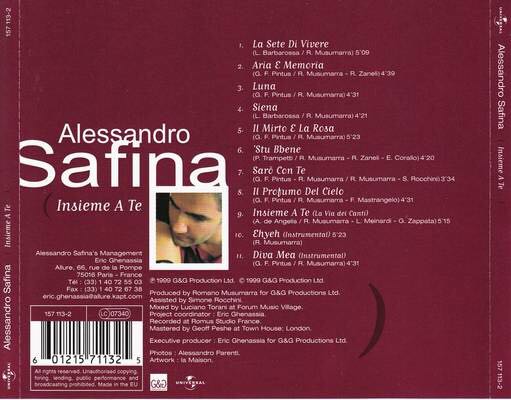 Insieme A Te - Safina, Alessandro (CD - 52) music collectible [Barcode 601215711325] - Main Image 2