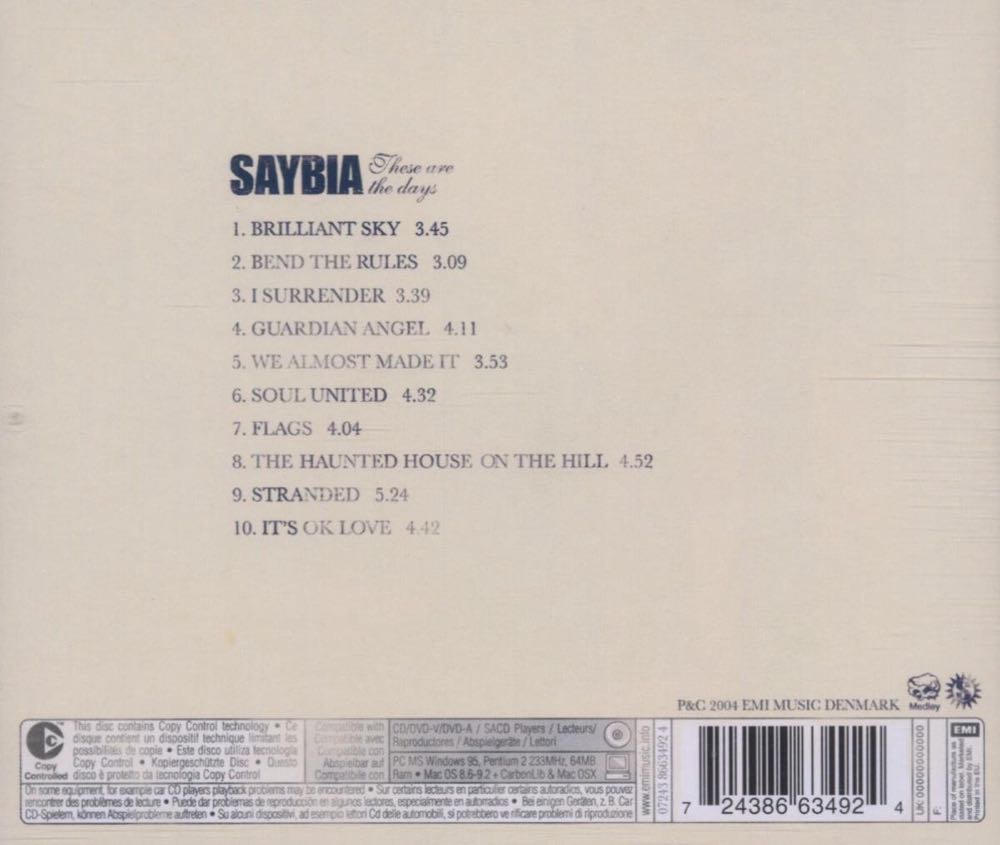 These Are The Days - Saybia (CD) music collectible [Barcode 724386634900] - Main Image 2