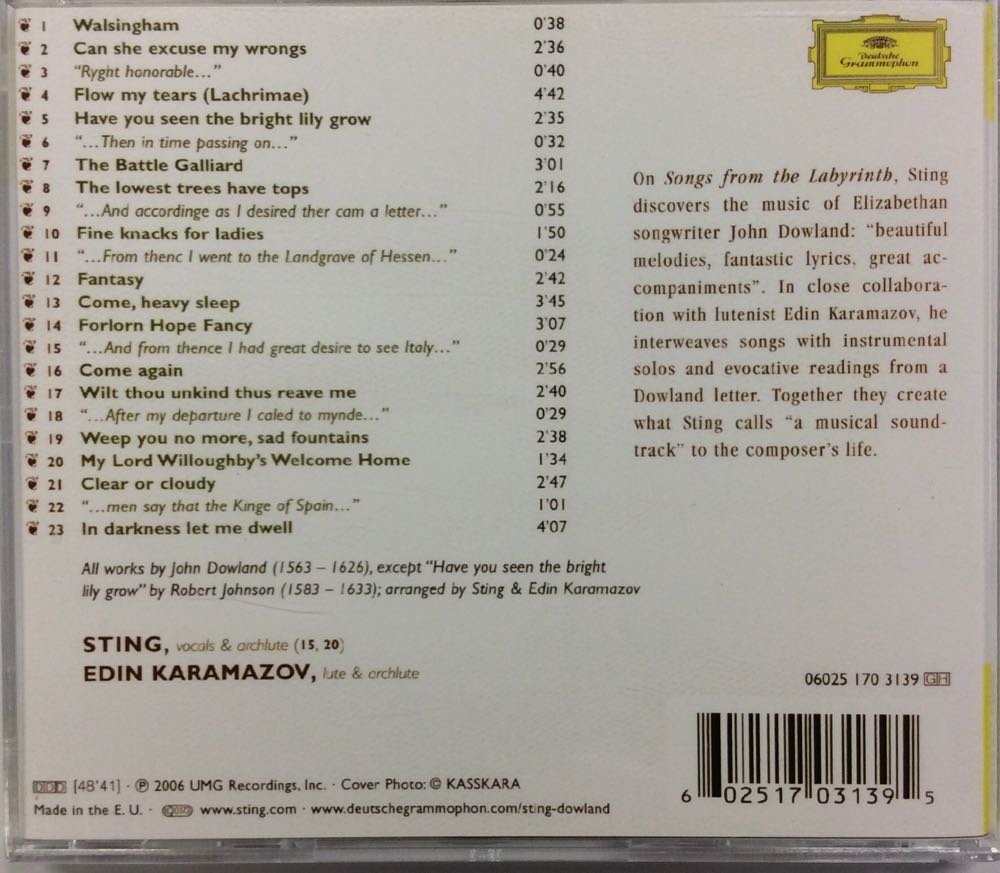 Songs From The Labyrinth - Sting (12” - 48) music collectible [Barcode 602517031395] - Main Image 3