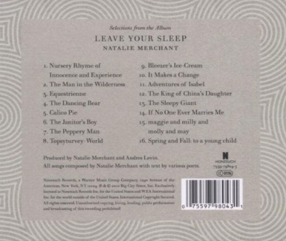 Leave Your Sleep - 10,000 Maniacs (CD - 105) music collectible [Barcode 075597980431] - Main Image 2