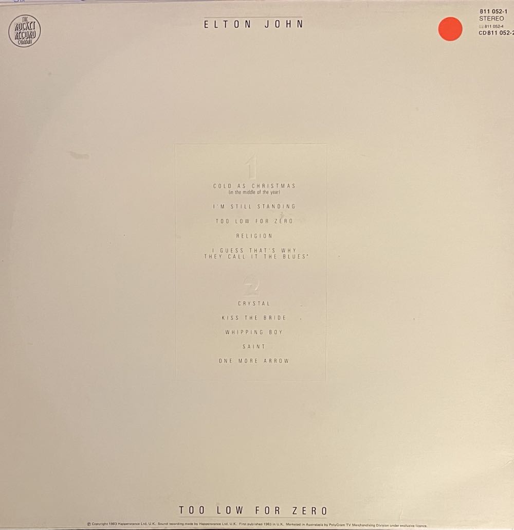 Too Low For Zero - Elton John (CD) music collectible [Barcode 731451277320] - Main Image 2