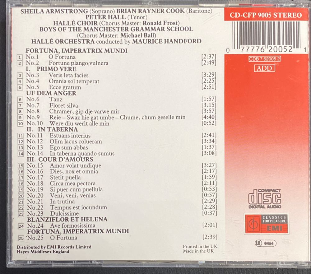 Carmina Burana - Orff (CD - 62) music collectible [Barcode 077776200521] - Main Image 2