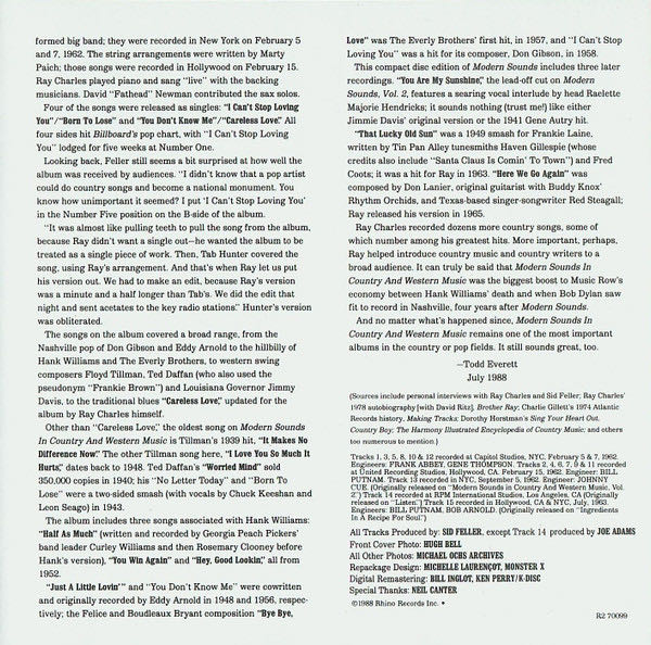 Modern Sounds In Country and Western Music - Ray Charles (CD - 40) music collectible [Barcode 081227009922] - Main Image 3