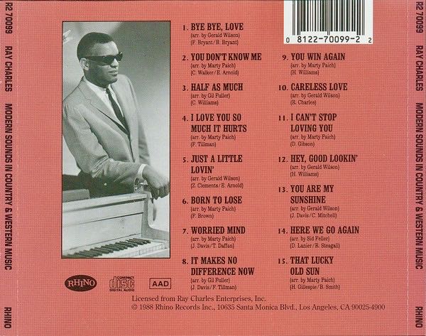 Modern Sounds in Country and Western Music (1988 Rhino Records reissue with bonus tracks) - Ray Charles (CD - 40) music collectible [Barcode 081227009922] - Main Image 4