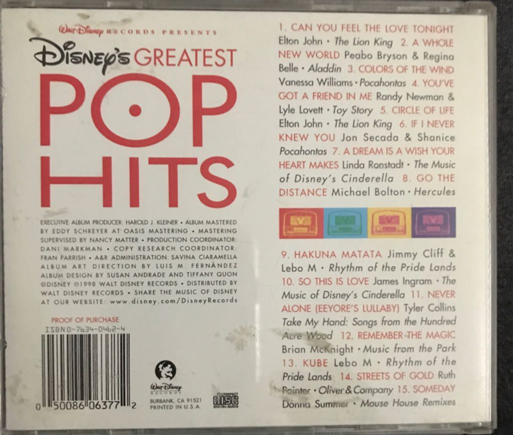 Disneys Greatest Pop Hits - Various Artists (CD) music collectible [Barcode 050086063772] - Main Image 2