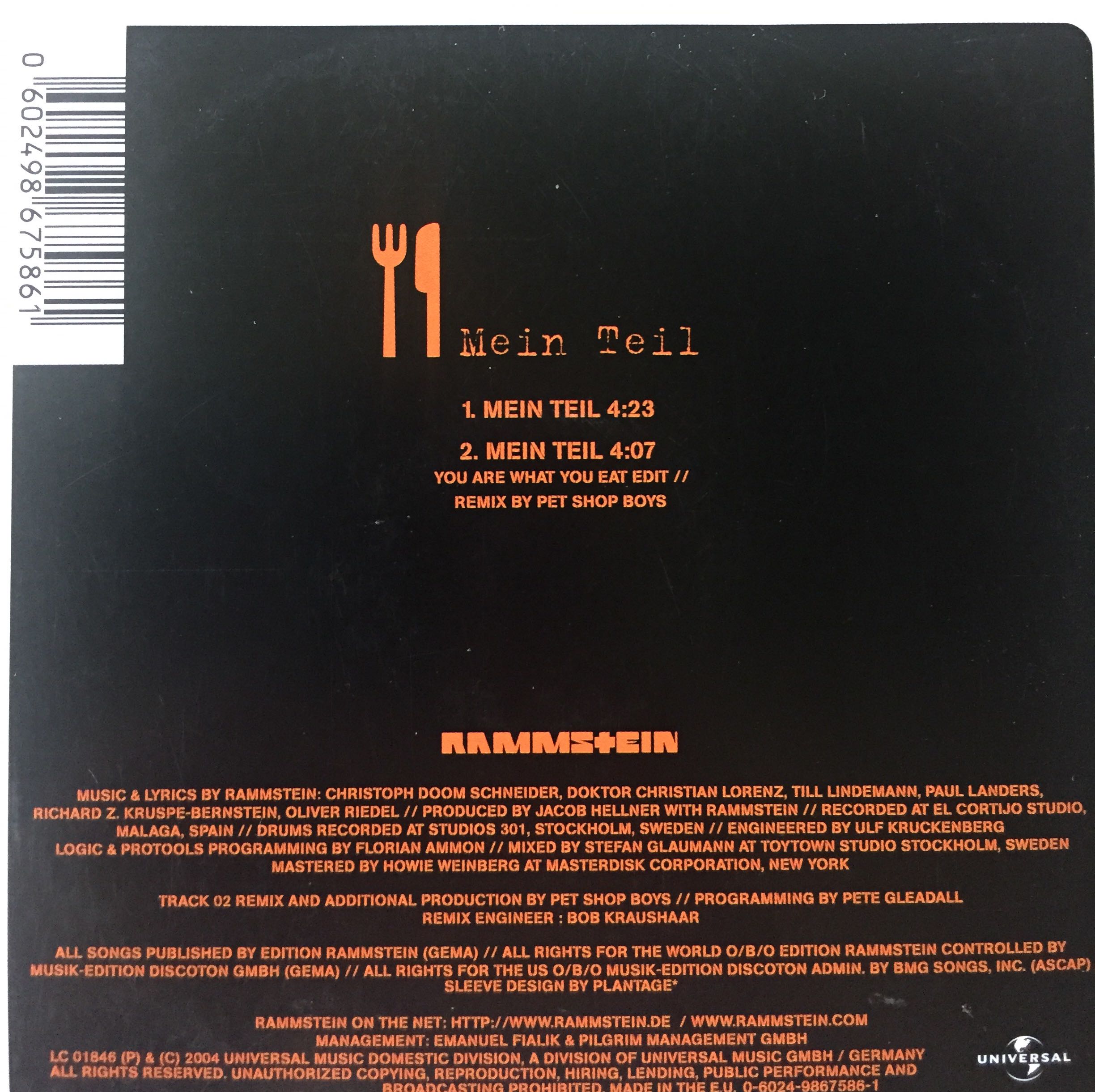 Mein Teil Single - Rammstein (CD) music collectible [Barcode 0602498675212] - Main Image 2