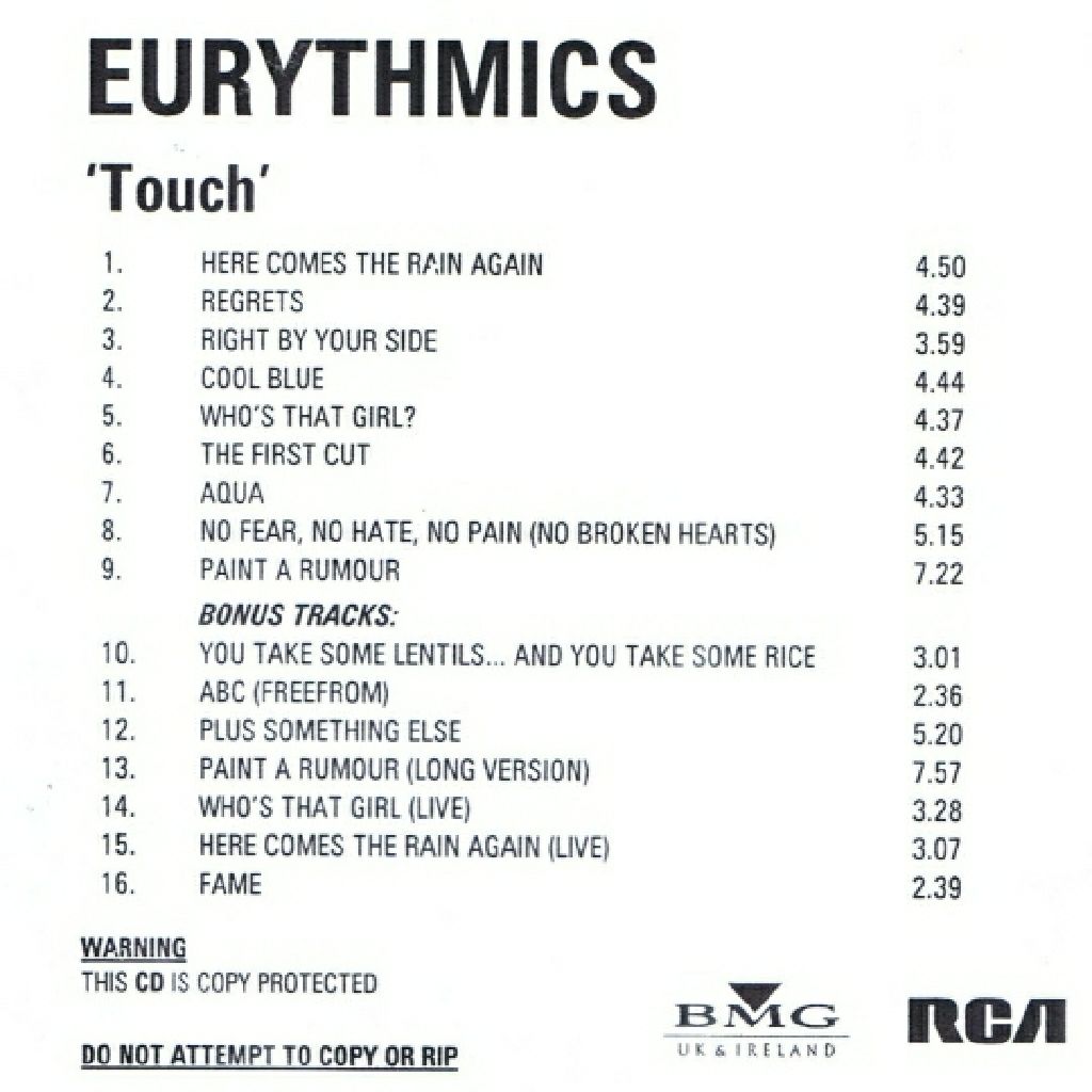 Touch - Eurythmics (CD) music collectible [Barcode 886919940923] - Main Image 2
