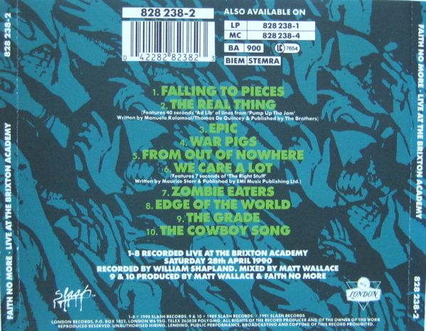 Live At The Brixton Academy - Faith No More (CD - 51) music collectible [Barcode 042282823823] - Main Image 2