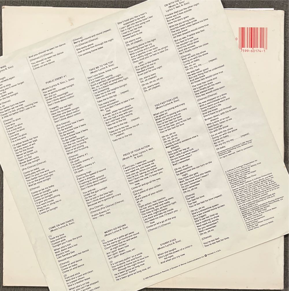 Too Fast for Love - Mötley Crüe ‎ (12” - 46) music collectible - Main Image 4