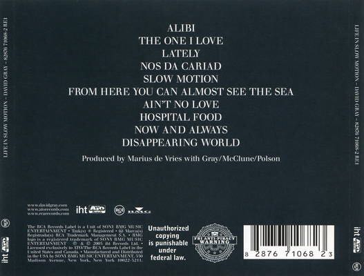 Life In Slow Motion - Gray, David (CD/DVD - 44:31) music collectible [Barcode 828767261720] - Main Image 2
