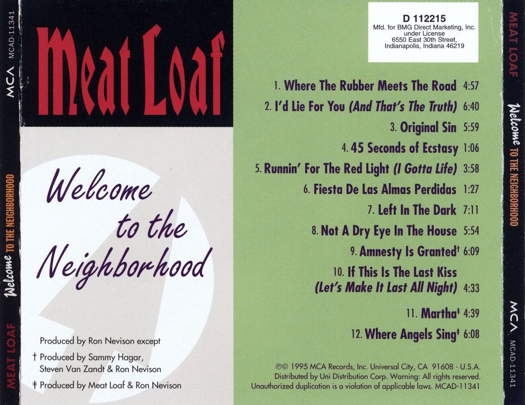 Welcome To The Neighbourhood - Meat Loaf (CD - 59) music collectible [Barcode 6002140712625] - Main Image 2