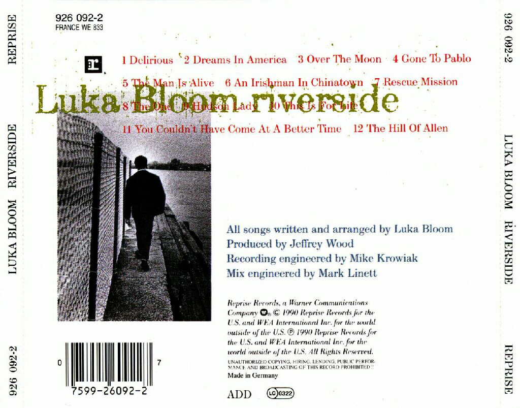 Riverside - Luka Bloom (CD) music collectible [Barcode 075992609227] - Main Image 2