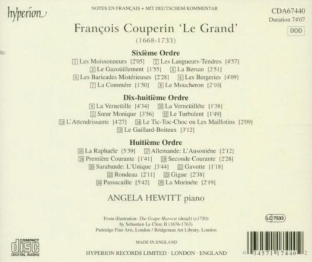 Couperin: Keyboard Music 1 - Couperin, François (1668 - 1733) (CD - 74) music collectible [Barcode 034571174402] - Main Image 2