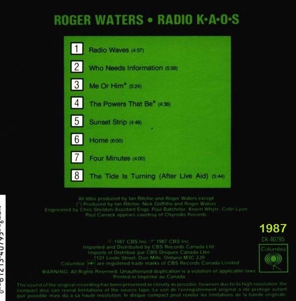 Radio K.A.O.S. - Roger Waters (CD - 41) music collectible - Main Image 2