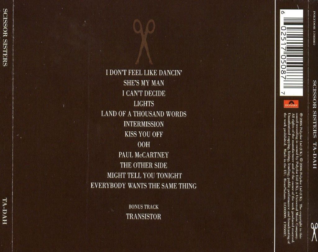 Ta-Dah - Scissor Sisters (CD - 48) music collectible [Barcode 602517050877] - Main Image 2