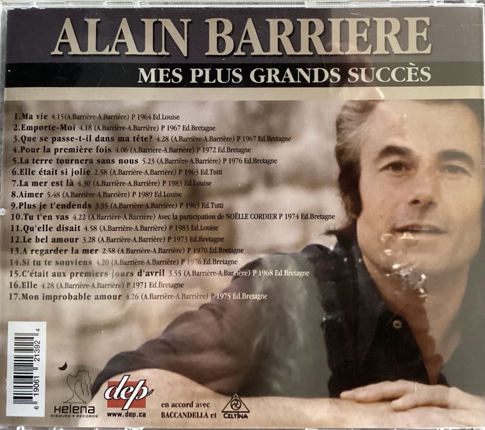 Mes Plus Grands Succès - Barrière, Alain (CD) music collectible [Barcode 619061213924] - Main Image 2