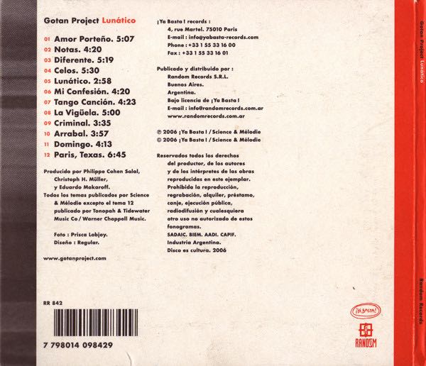Lunatico - Gotan Project (CD) music collectible [Barcode 7798014098429] - Main Image 3