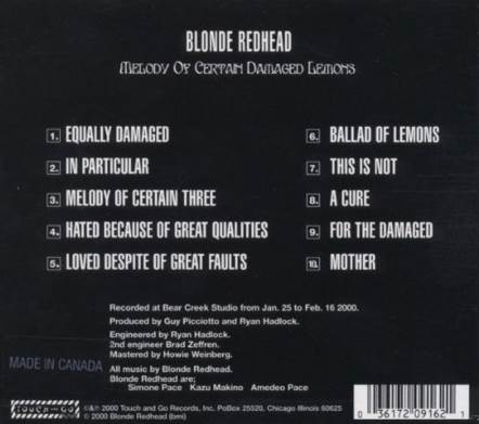 Melody Of Certain Damaged Lemons - Blonde Redhead (CD) music collectible [Barcode 036112091681] - Main Image 2