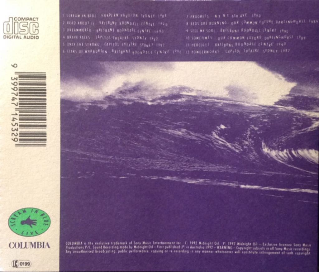 Scream In Blue - Live - Midnight Oil (CD - 60:10) music collectible [Barcode 9399747145329] - Main Image 2