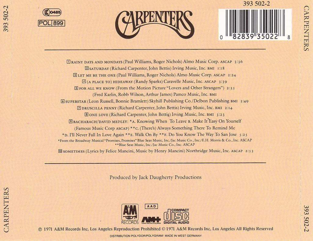 Carpenters - Carpenters (CD) music collectible [Barcode 082839350228] - Main Image 2