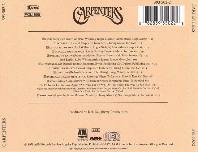 Carpenters, The - Carpenters, The (CD - 30:44) music collectible [Barcode 731455006322] - Main Image 2