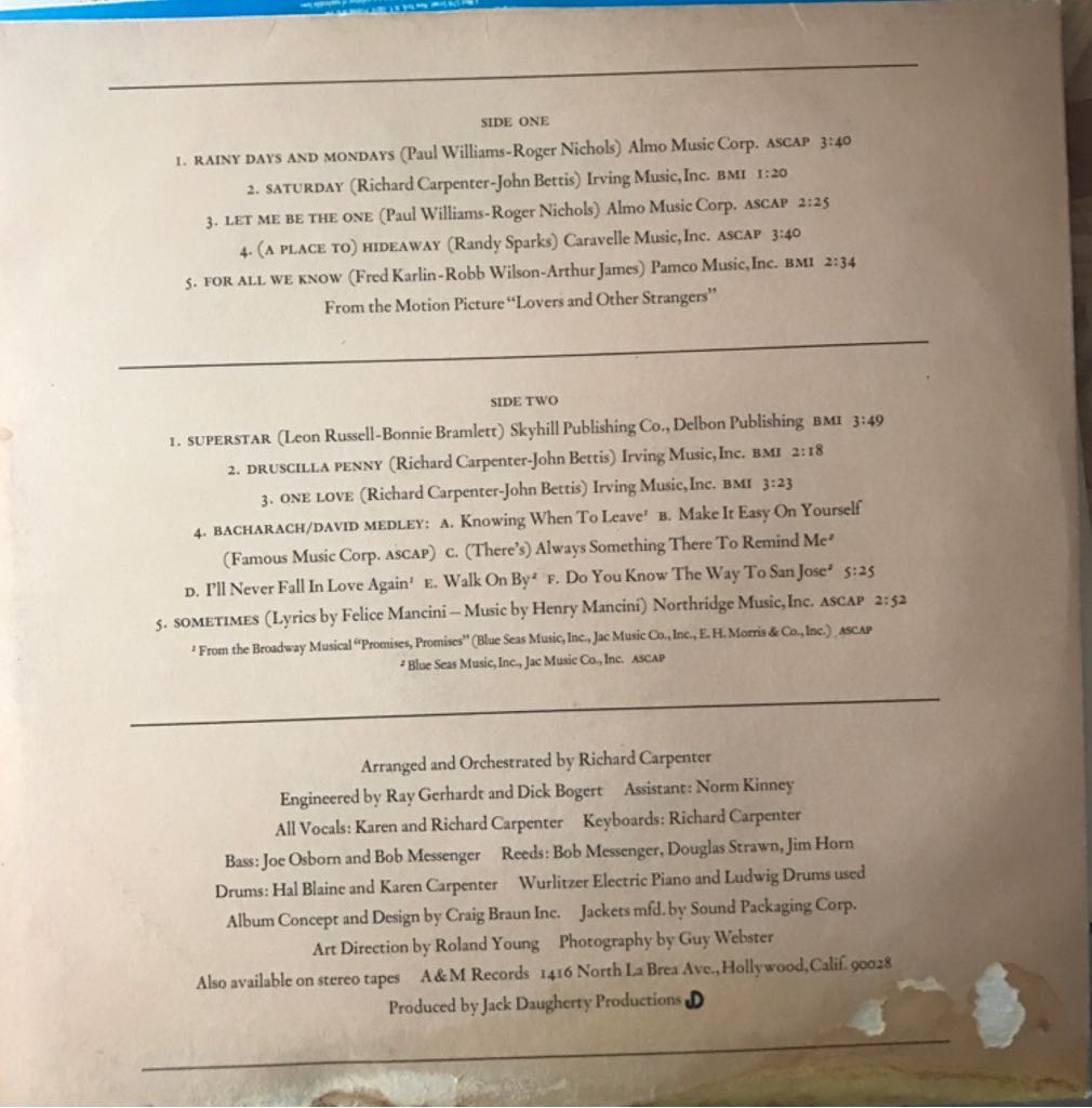 Carpenters - Carpenters (12”) music collectible - Main Image 2