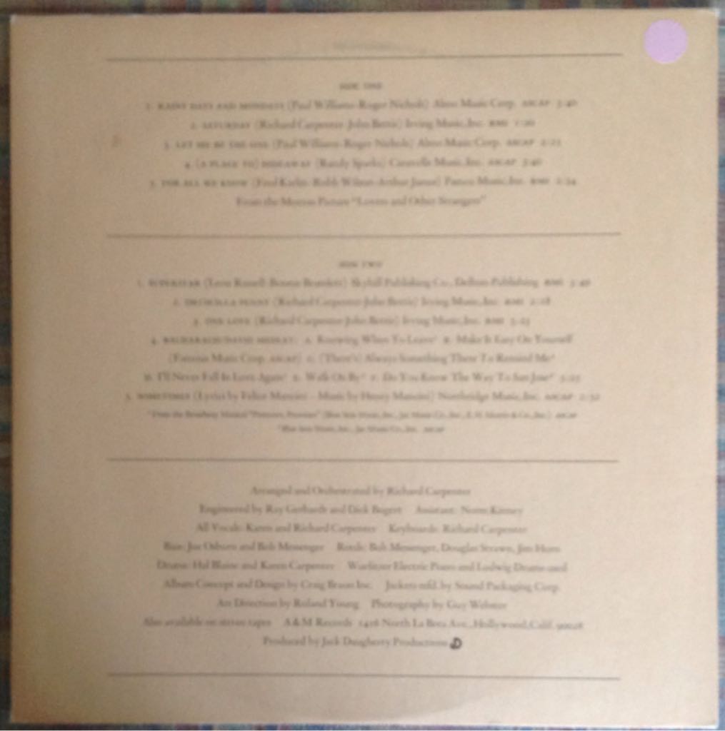 Carpenters - Carpenters (12”) music collectible - Main Image 2