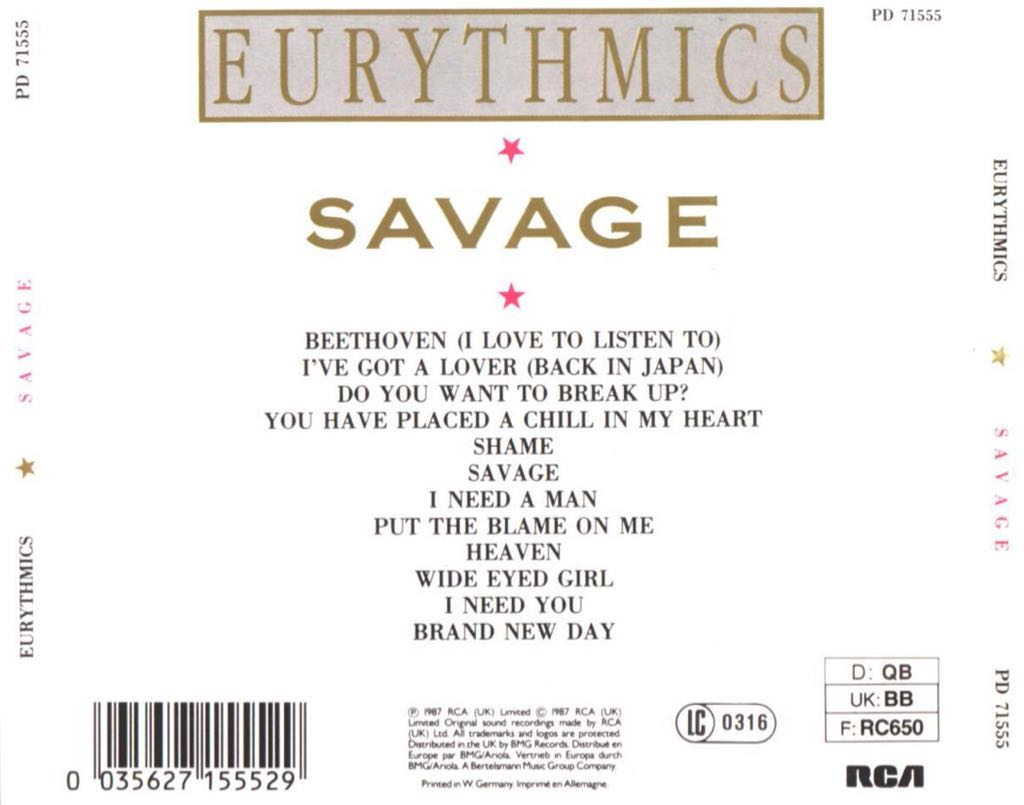 Savage - Eurythmics (CD) music collectible [Barcode 743211344029] - Main Image 2