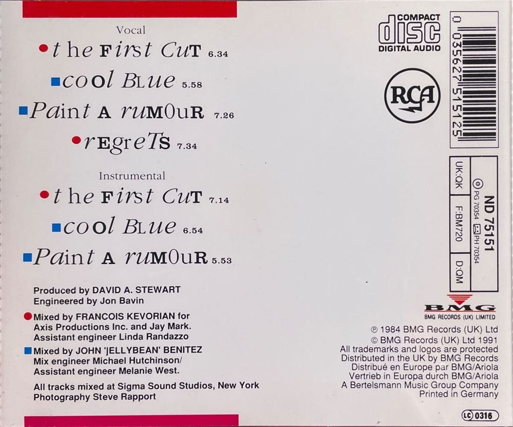 Touch Dance - Eurythmics (CD) music collectible [Barcode 035627515125] - Main Image 2