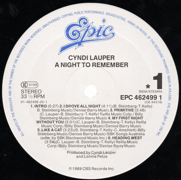 A Night To Remember - Cyndi Lauper (12”) music collectible [Barcode 9399746249912] - Main Image 3