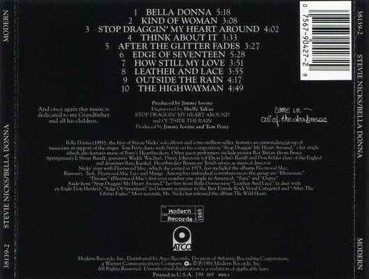 Bella Donna - Stevie Nicks (CD) music collectible [Barcode 075619042789] - Main Image 2