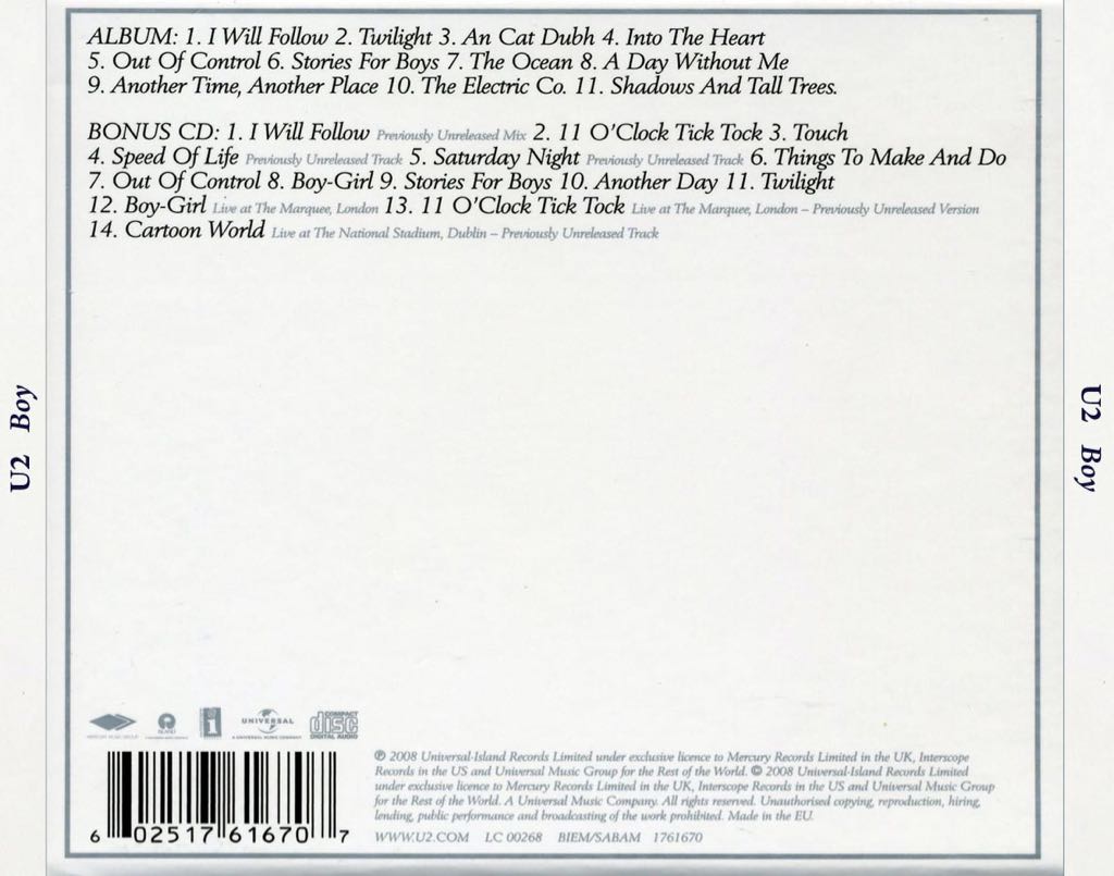 Boy - U2 (CD) music collectible [Barcode 602517616707] - Main Image 2