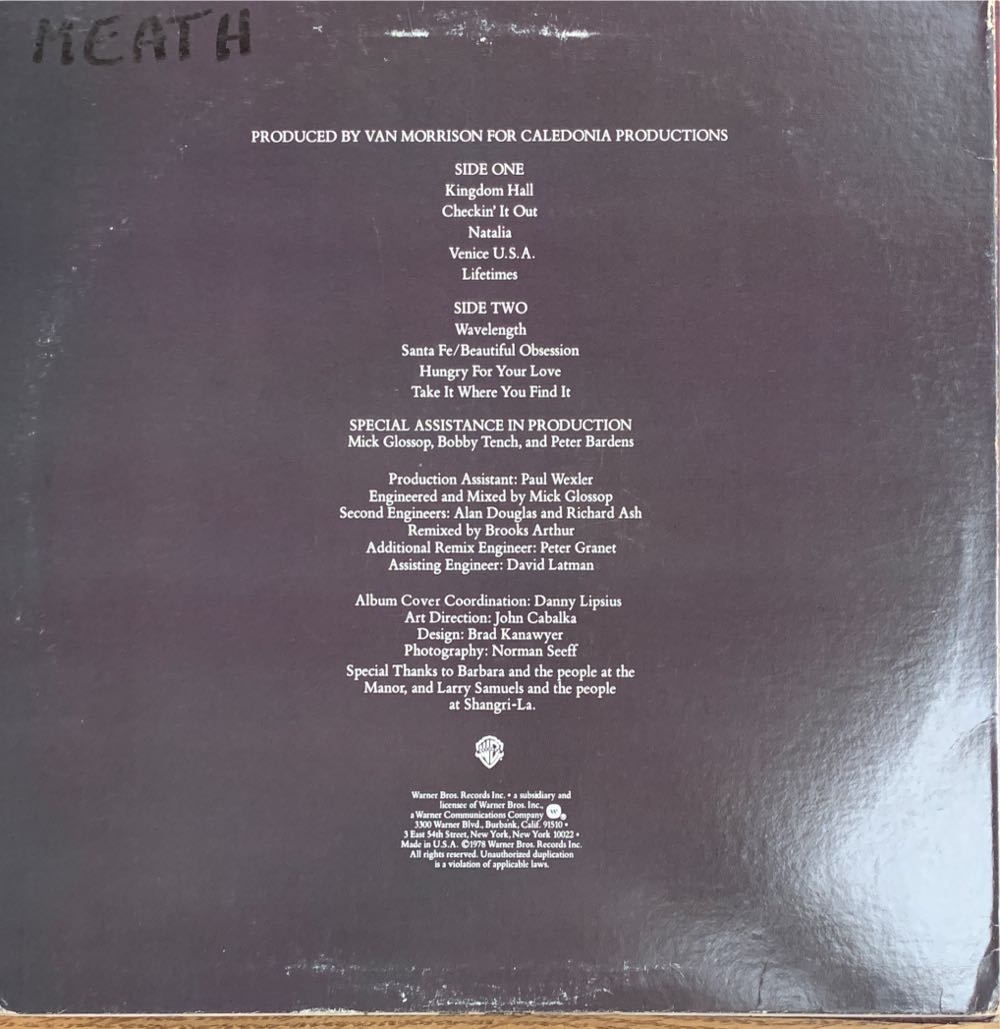 Wavelength - Van Morrison (12” - 4932) music collectible [Barcode 075992735711] - Main Image 2