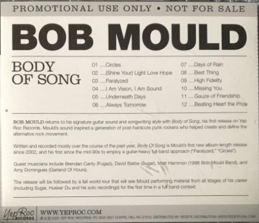Body of Song - Mould, Bob (CD) music collectible [Barcode 634457209121] - Main Image 2