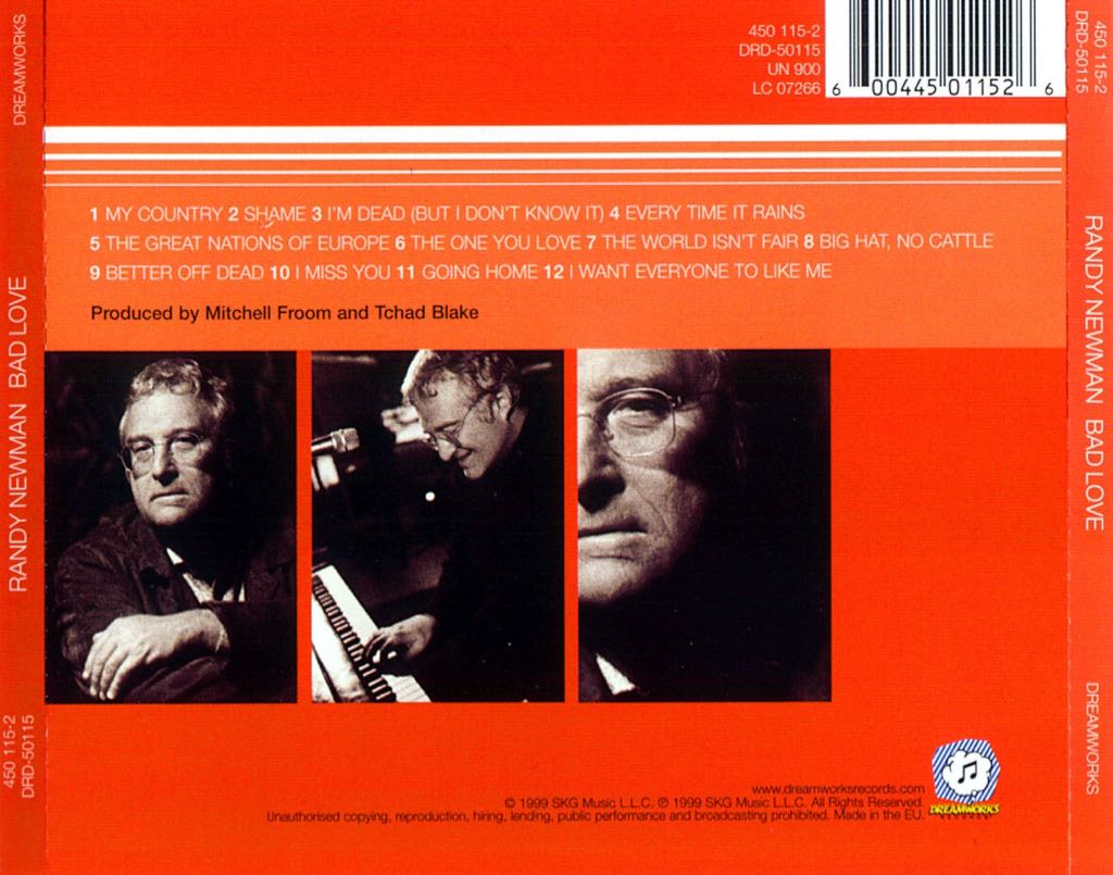 Bad Love - Randy Newman (CD - 45) music collectible [Barcode 600445011526] - Main Image 2