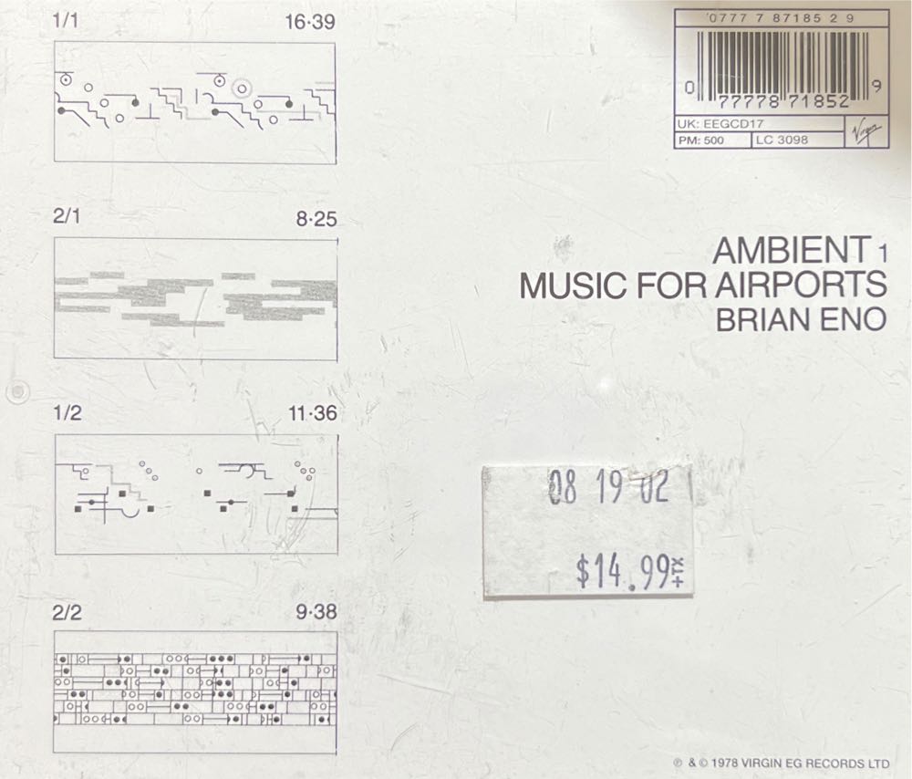 AMBIENT 1 MUSIC FOR AIRPORTS CD UK VIRGIN 1978 - Brian Eno (CD) music collectible [Barcode 077778718529] - Main Image 3