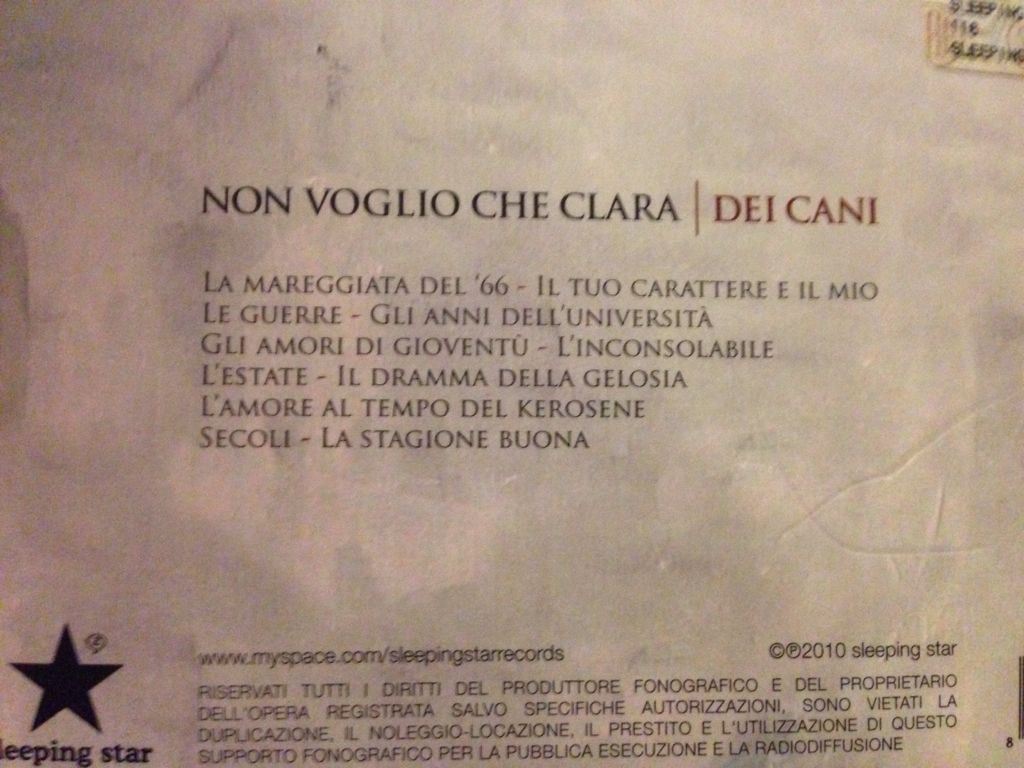 Dei cani - Non Voglio Che Clara (CD) music collectible [Barcode 8033267650147] - Main Image 2