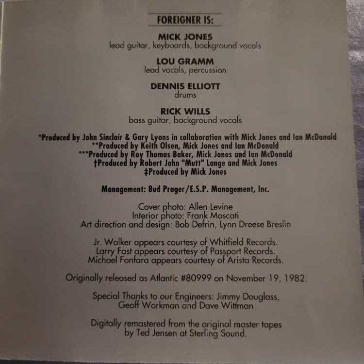 Records - Foreigner (CD - 39) music collectible [Barcode 075678280023] - Main Image 3