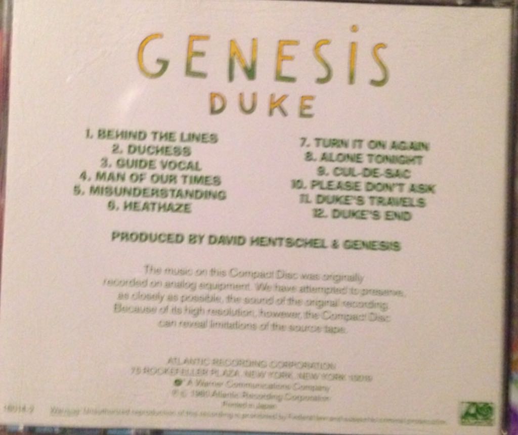 Duke - Genesis (CD) music collectible [Barcode 094639164622] - Main Image 2